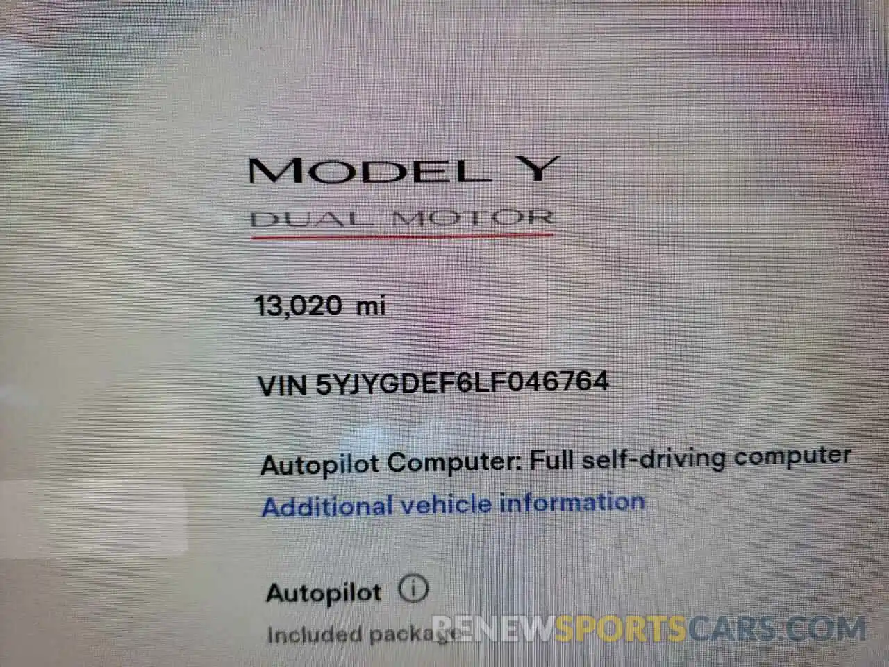 8 Фотография поврежденного автомобиля 5YJYGDEF6LF046764 TESLA MODEL Y 2020