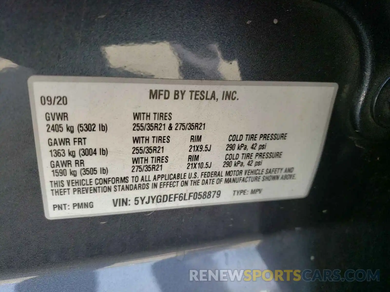 10 Photograph of a damaged car 5YJYGDEF6LF058879 TESLA MODEL Y 2020