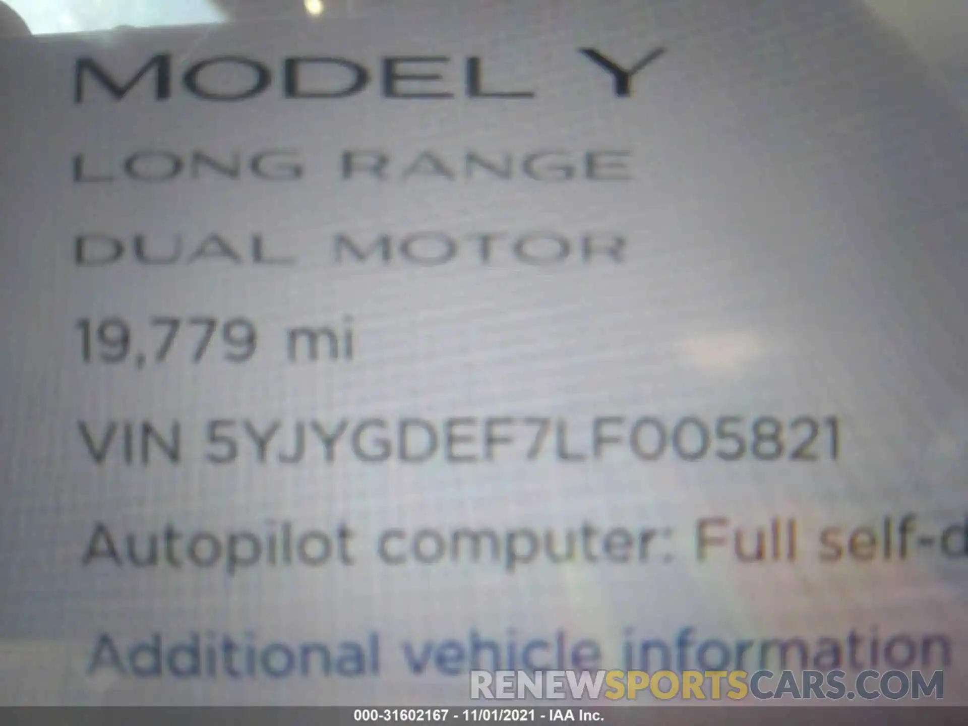 7 Фотография поврежденного автомобиля 5YJYGDEF7LF005821 TESLA MODEL Y 2020