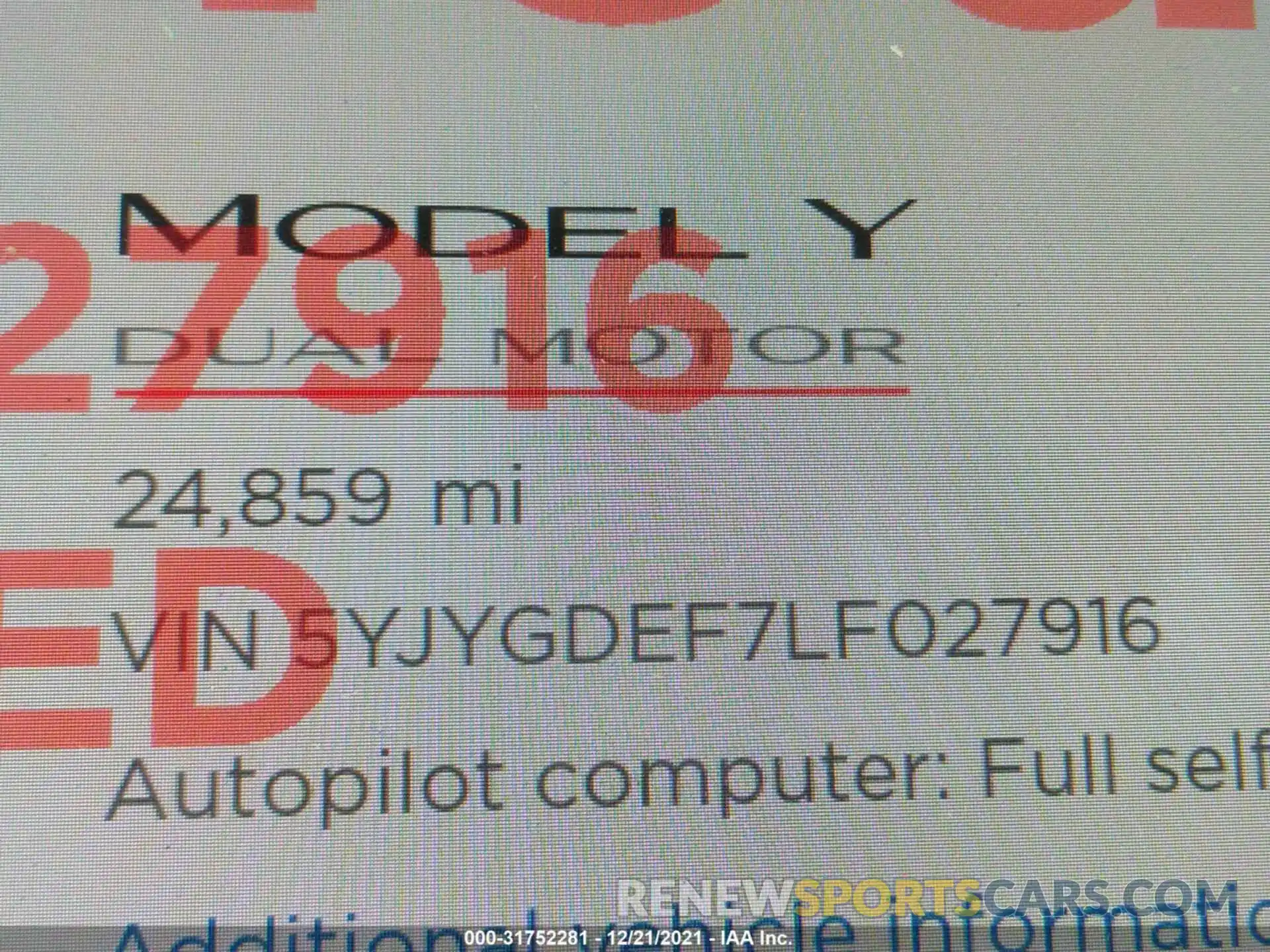 7 Photograph of a damaged car 5YJYGDEF7LF027916 TESLA MODEL Y 2020