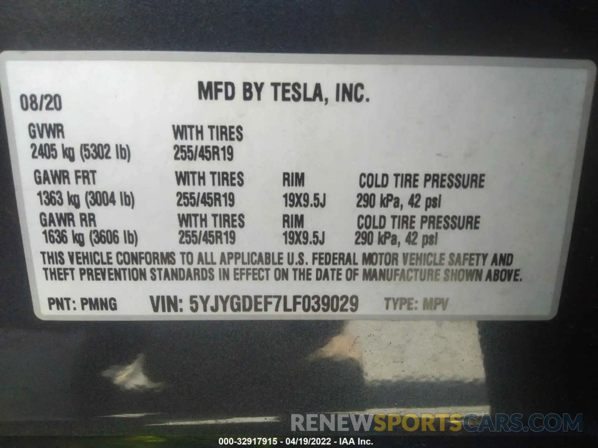 9 Photograph of a damaged car 5YJYGDEF7LF039029 TESLA MODEL Y 2020