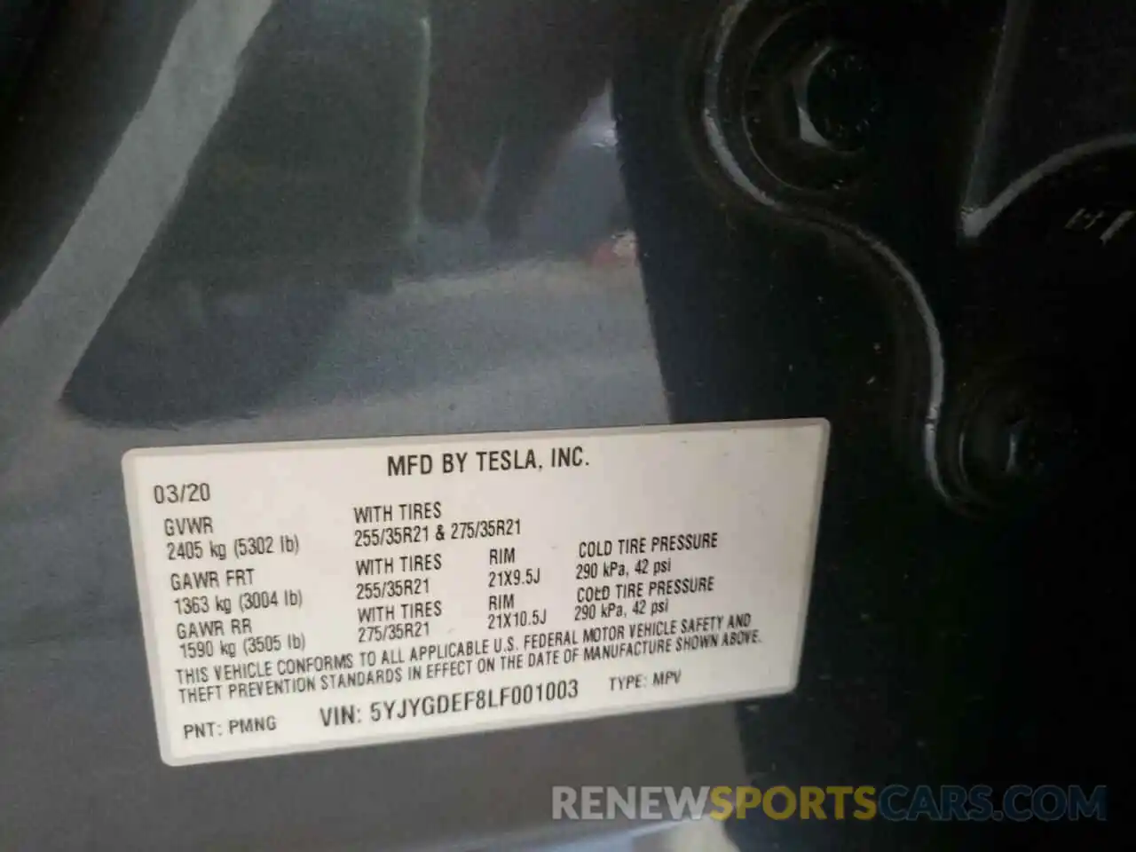 10 Photograph of a damaged car 5YJYGDEF8LF001003 TESLA MODEL Y 2020