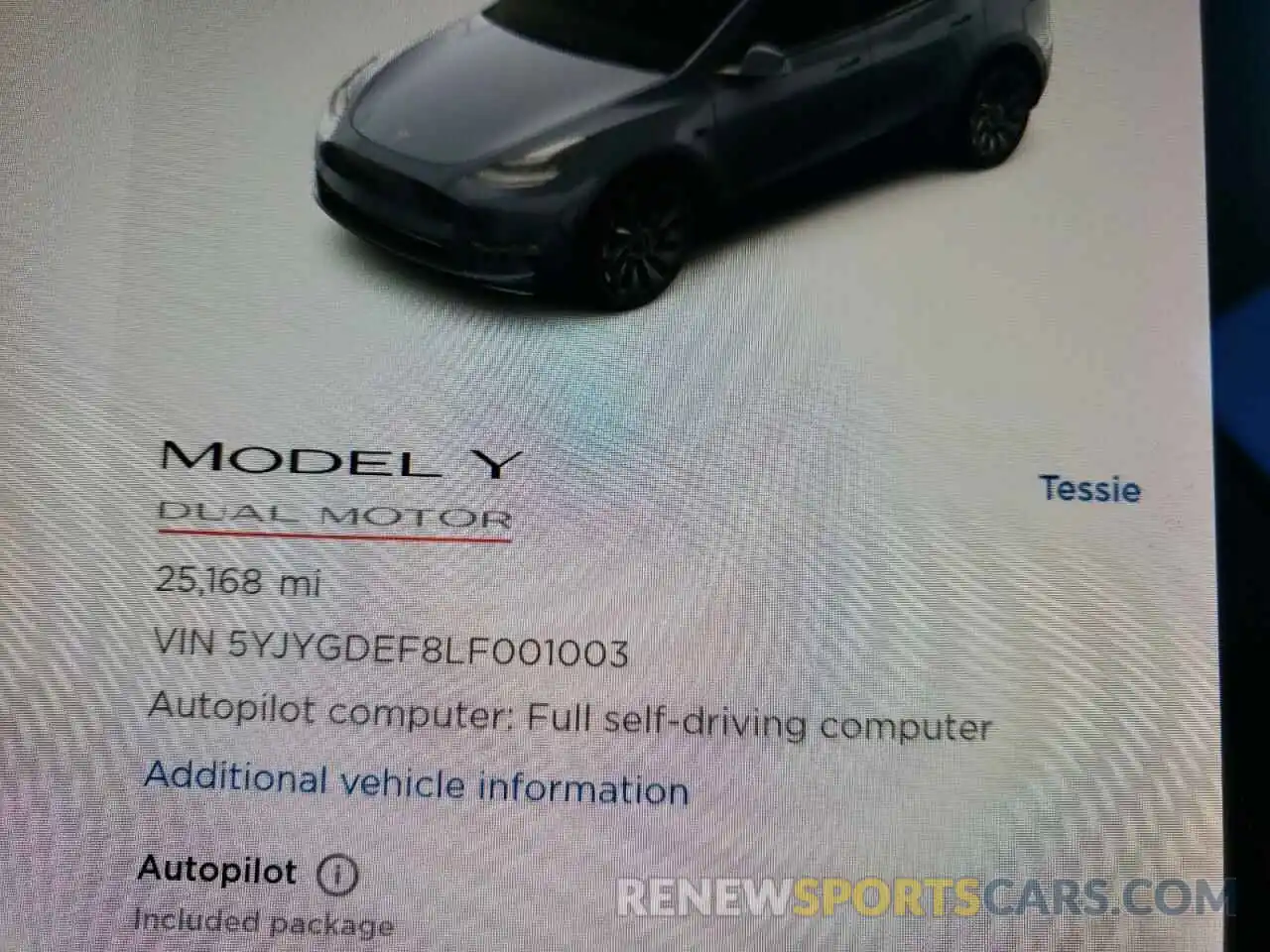 8 Фотография поврежденного автомобиля 5YJYGDEF8LF001003 TESLA MODEL Y 2020