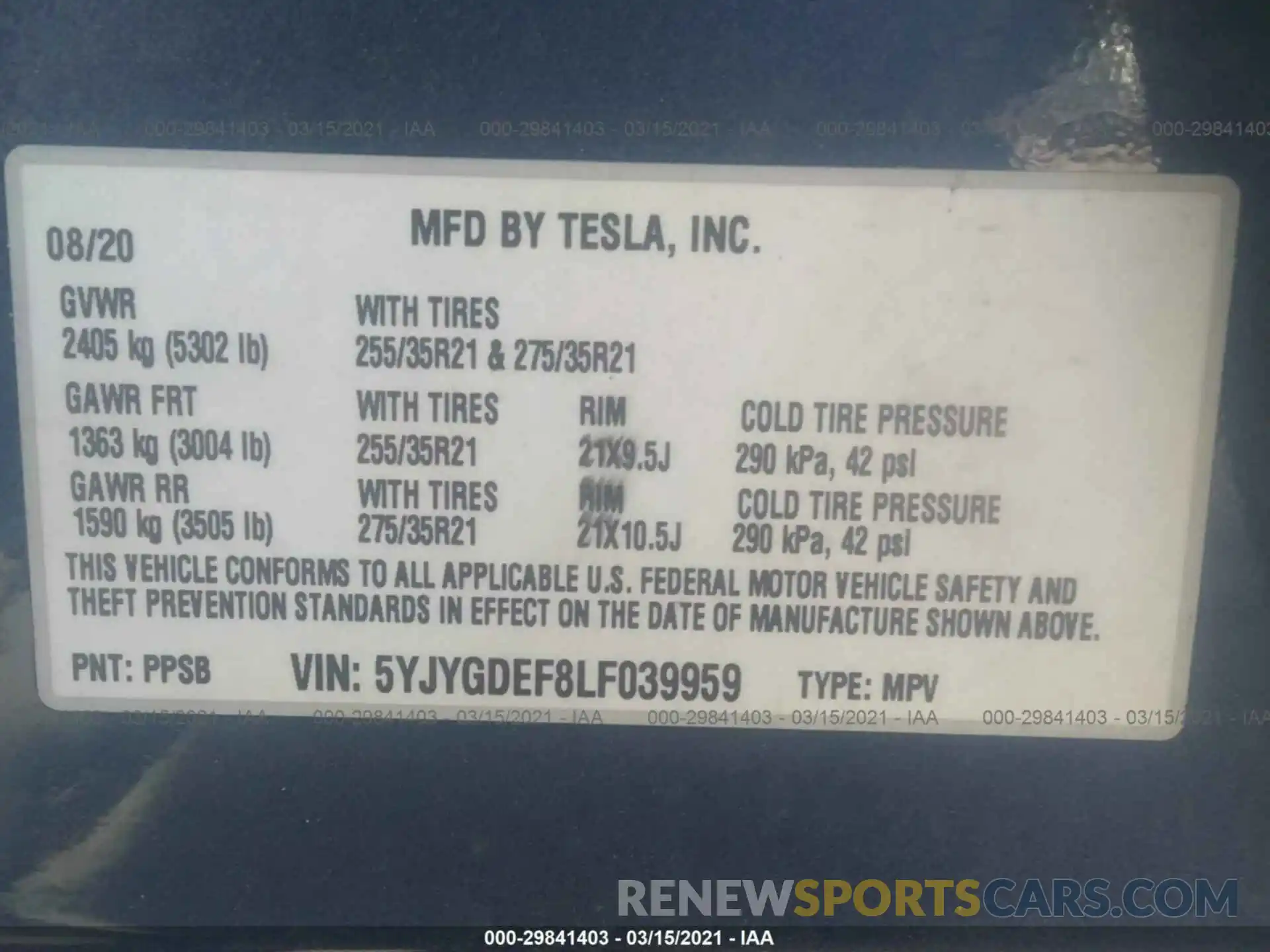 9 Photograph of a damaged car 5YJYGDEF8LF039959 TESLA MODEL Y 2020