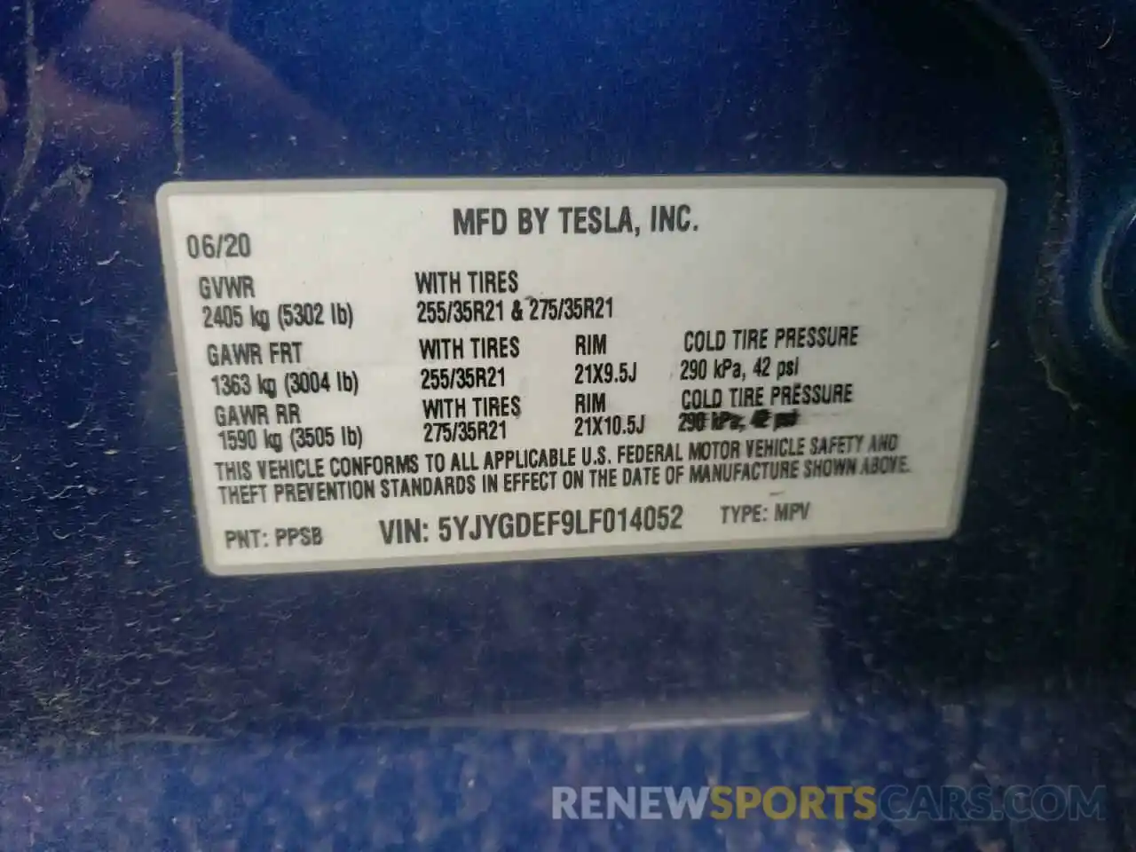 10 Фотография поврежденного автомобиля 5YJYGDEF9LF014052 TESLA MODEL Y 2020