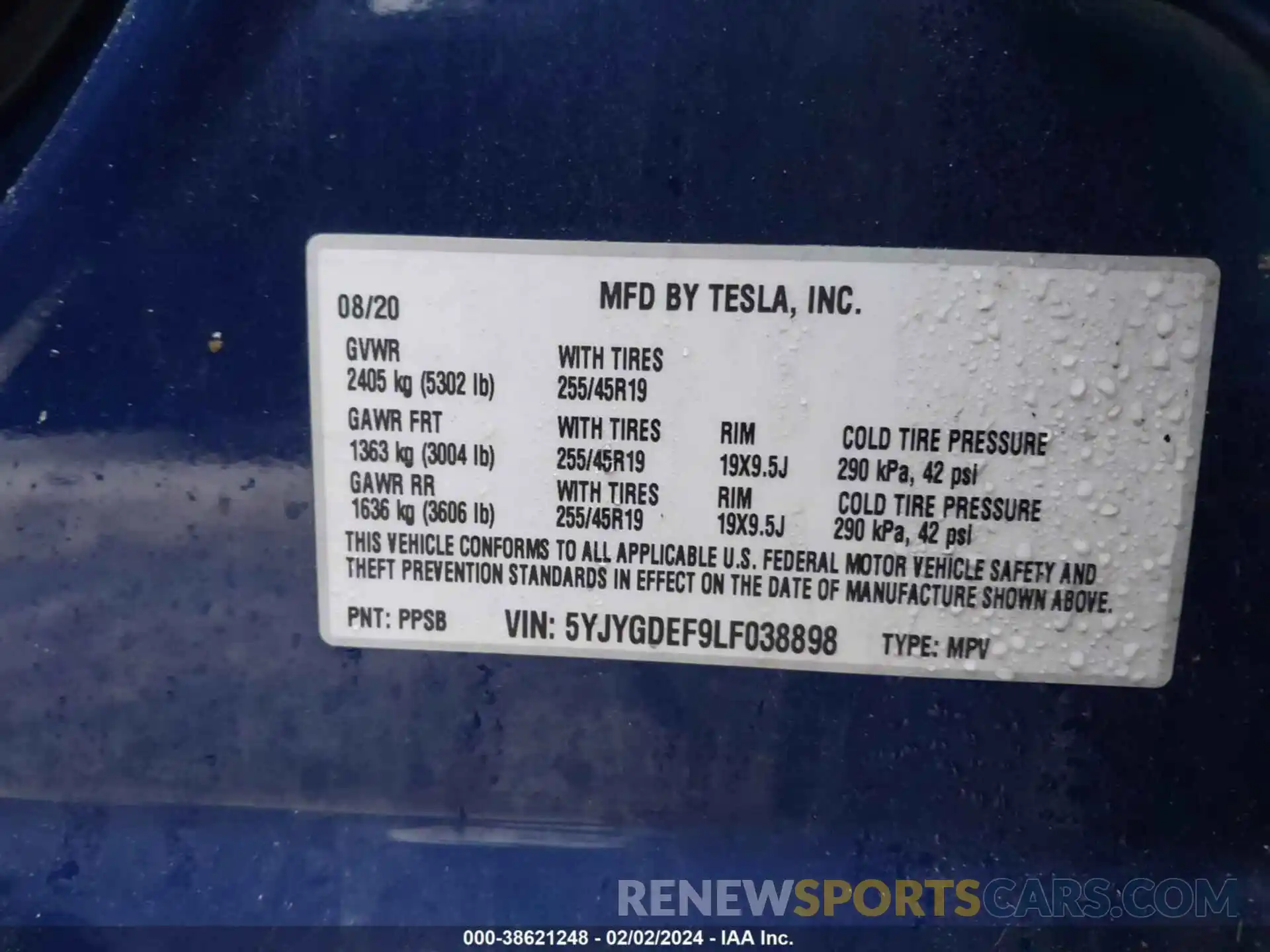 9 Photograph of a damaged car 5YJYGDEF9LF038898 TESLA MODEL Y 2020