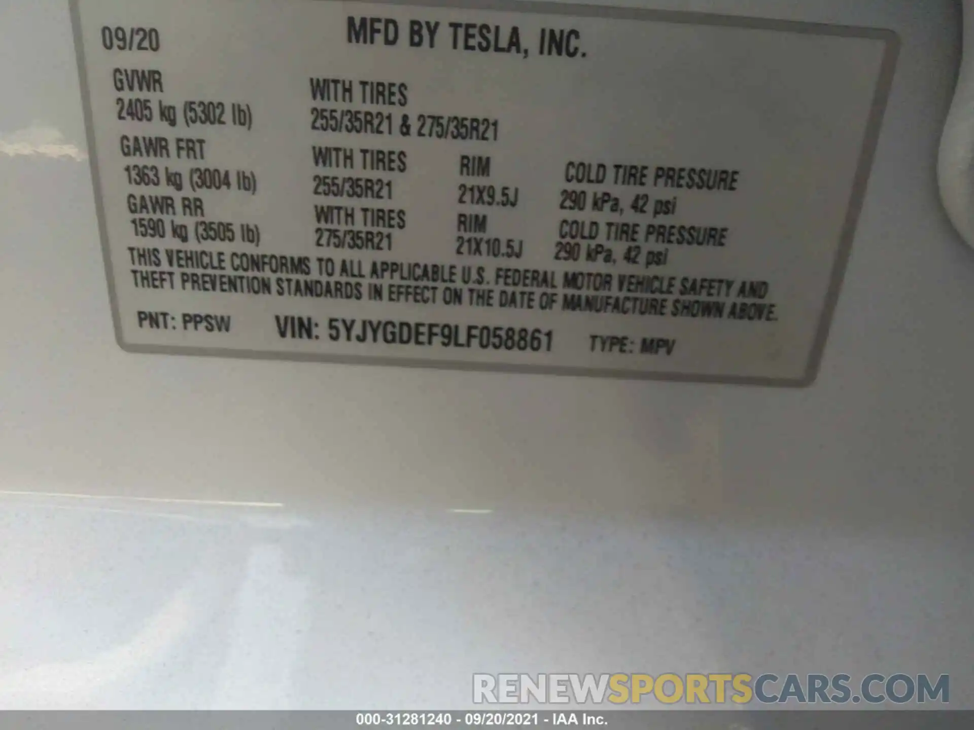 9 Photograph of a damaged car 5YJYGDEF9LF058861 TESLA MODEL Y 2020