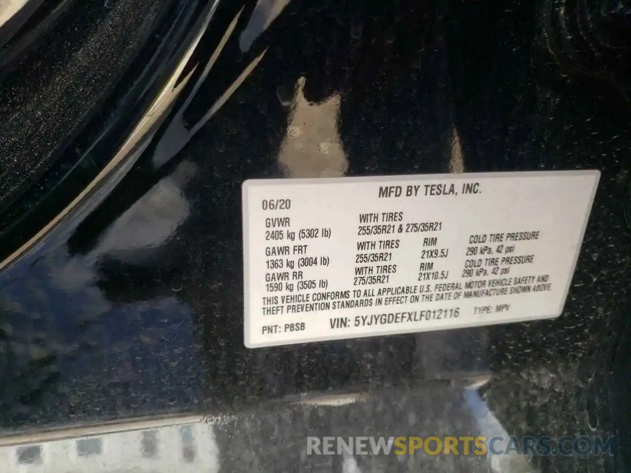 10 Photograph of a damaged car 5YJYGDEFXLF012116 TESLA MODEL Y 2020