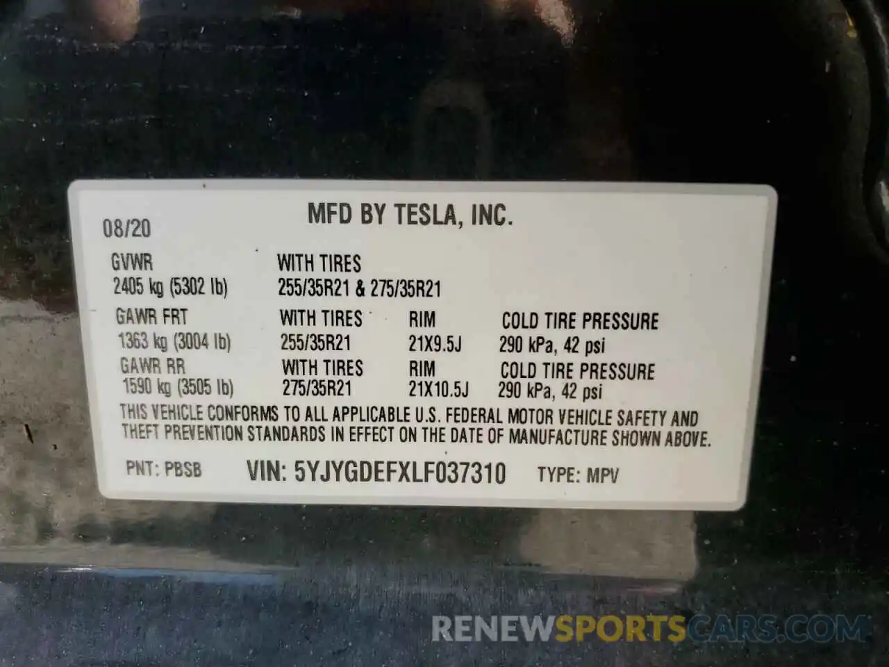 10 Photograph of a damaged car 5YJYGDEFXLF037310 TESLA MODEL Y 2020