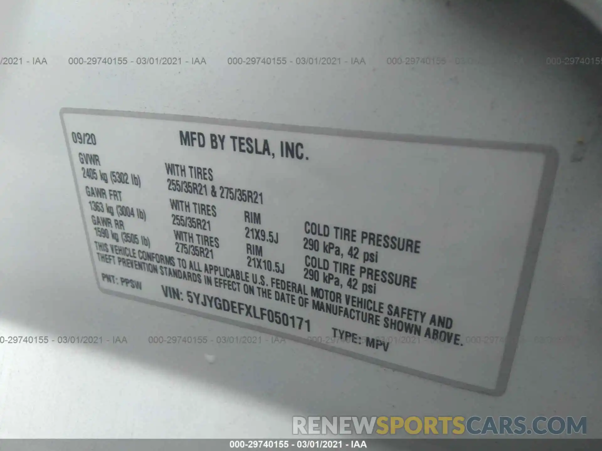 9 Photograph of a damaged car 5YJYGDEFXLF050171 TESLA MODEL Y 2020