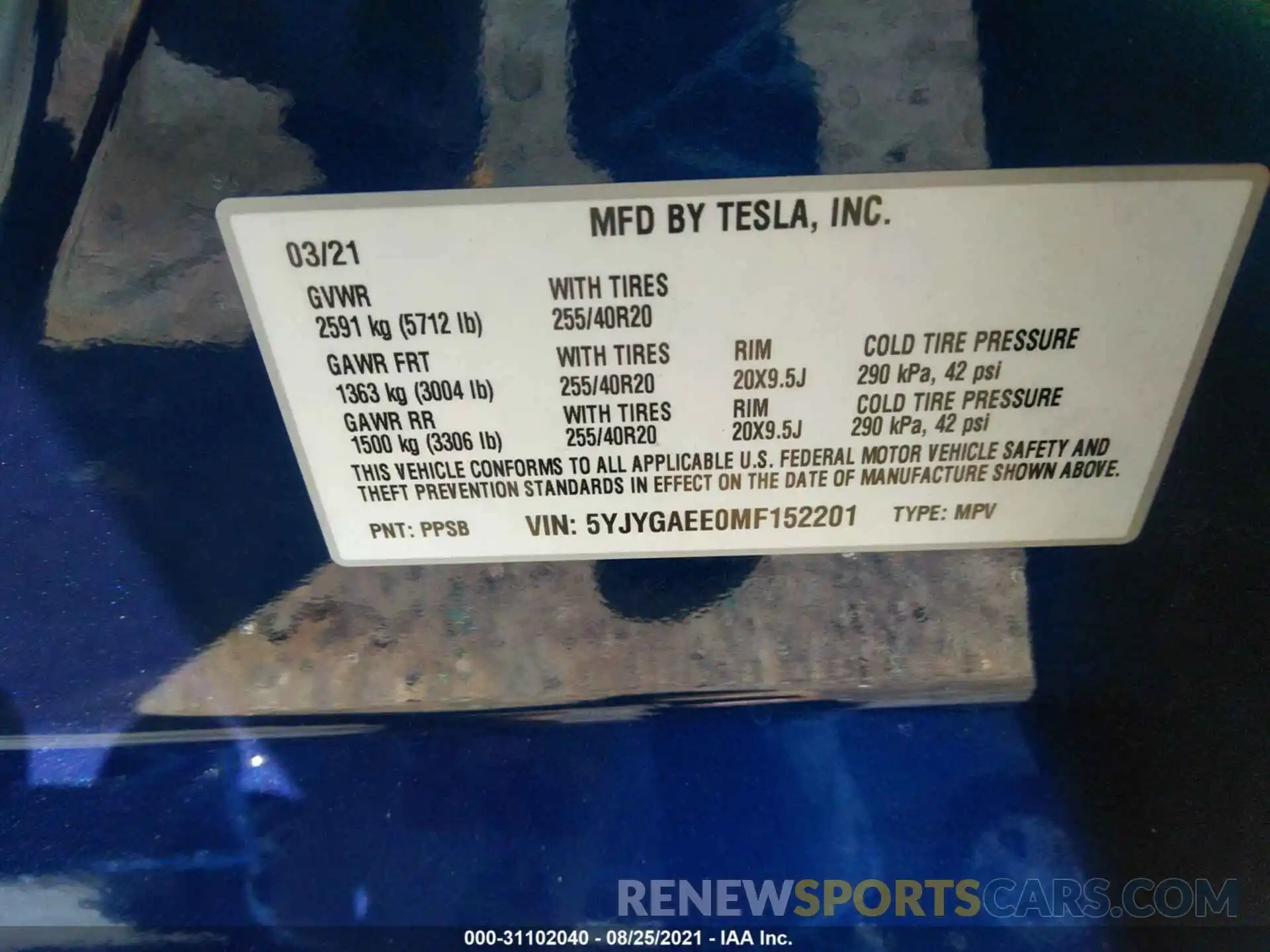 9 Photograph of a damaged car 5YJYGAEE0MF152201 TESLA MODEL Y 2021