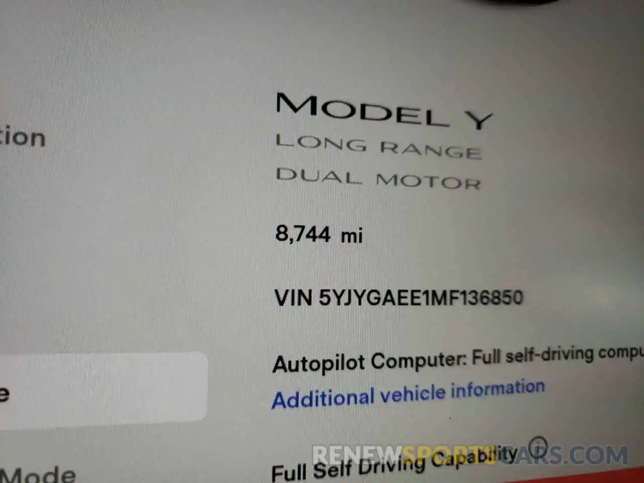 8 Photograph of a damaged car 5YJYGAEE1MF136850 TESLA MODEL Y 2021