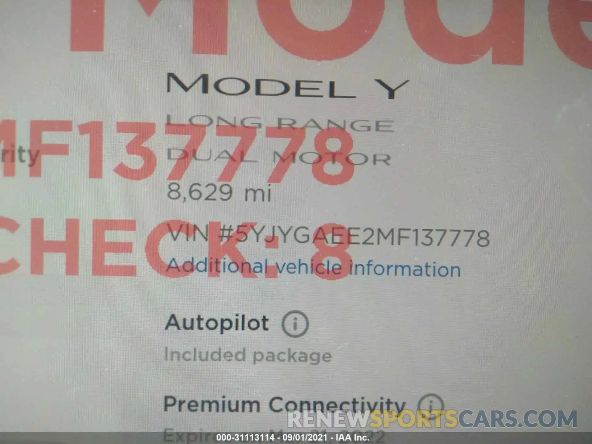 7 Фотография поврежденного автомобиля 5YJYGAEE2MF137778 TESLA MODEL Y 2021