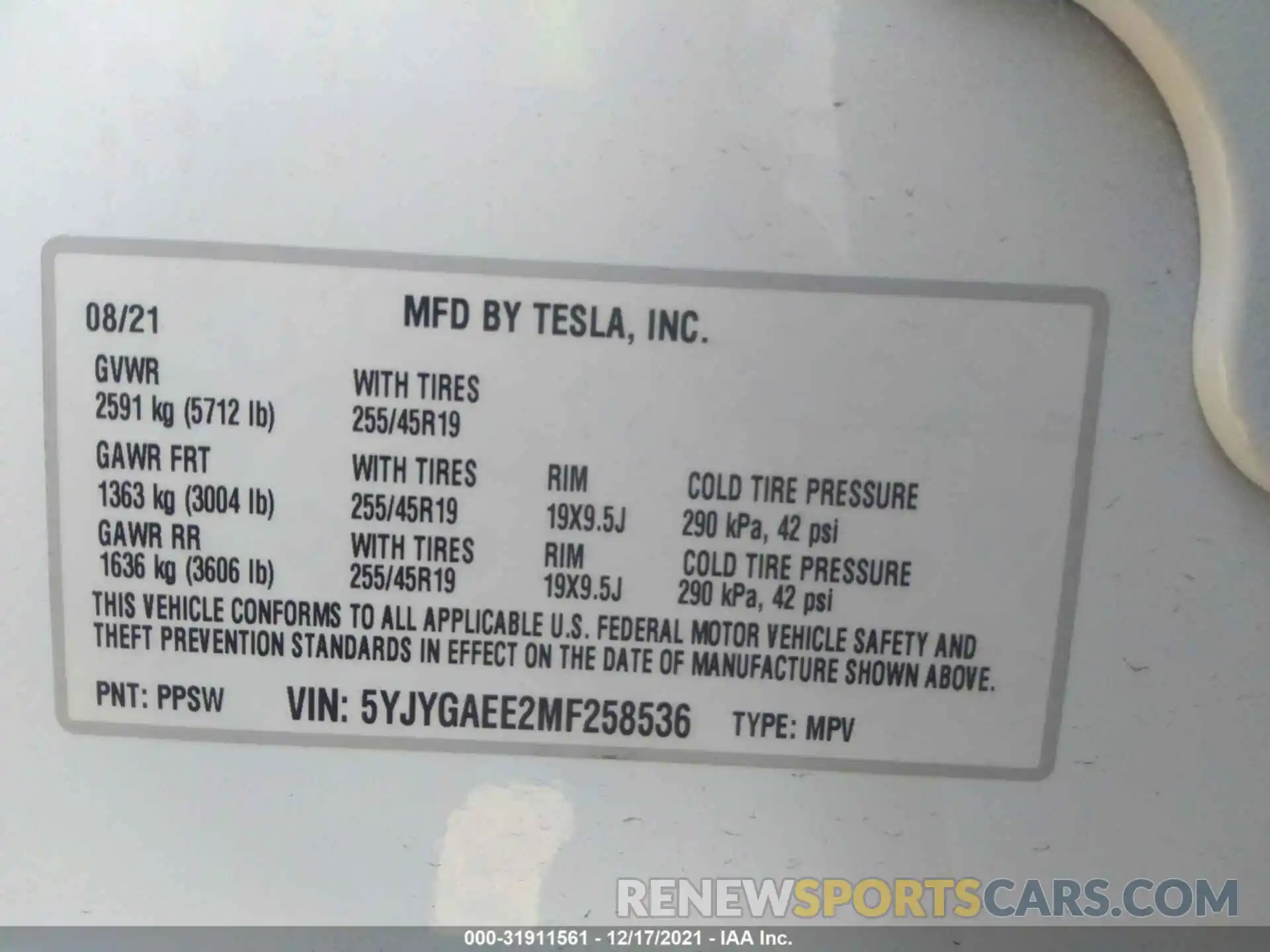 9 Photograph of a damaged car 5YJYGAEE2MF258536 TESLA MODEL Y 2021