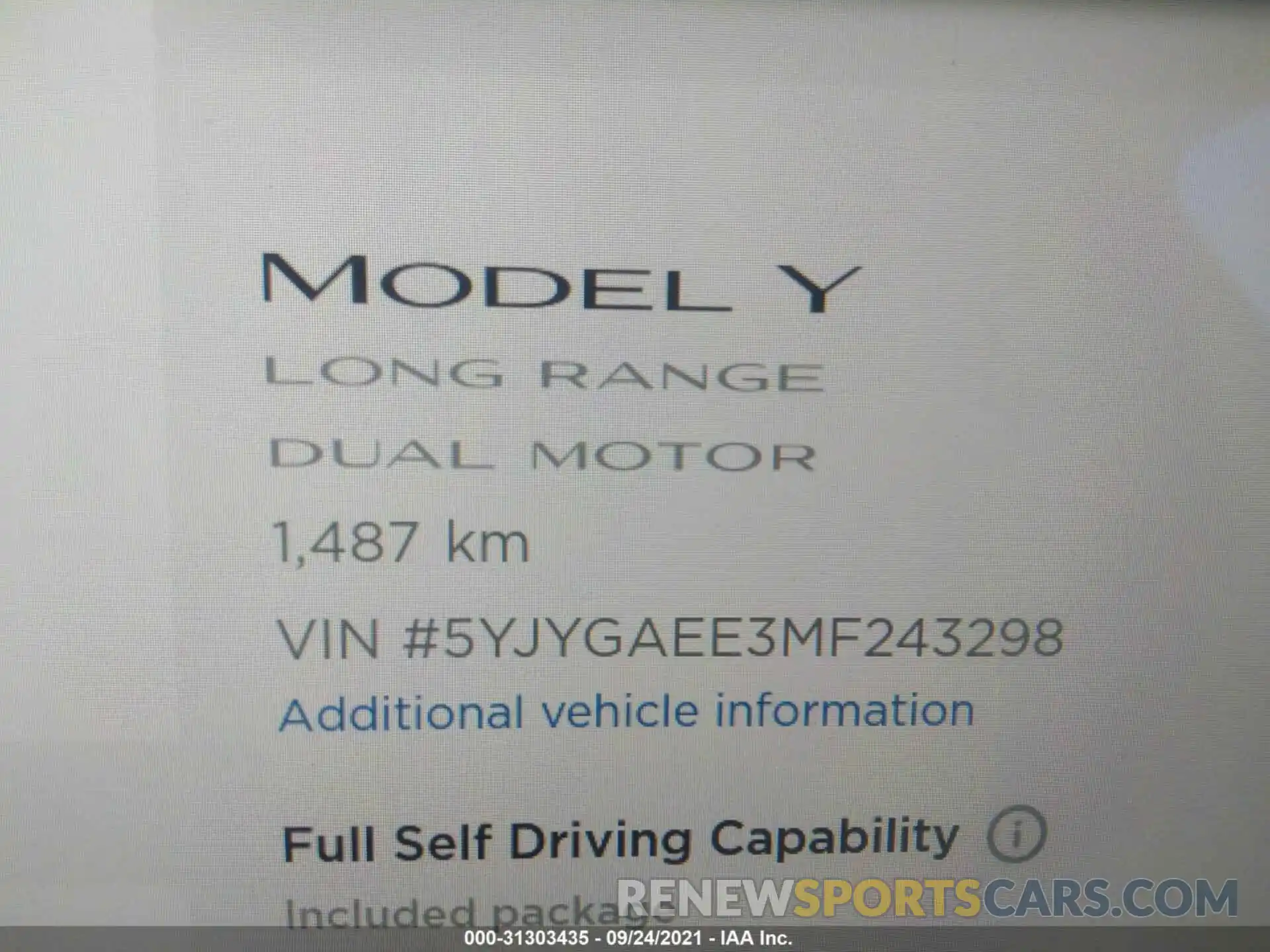 7 Фотография поврежденного автомобиля 5YJYGAEE3MF243298 TESLA MODEL Y 2021