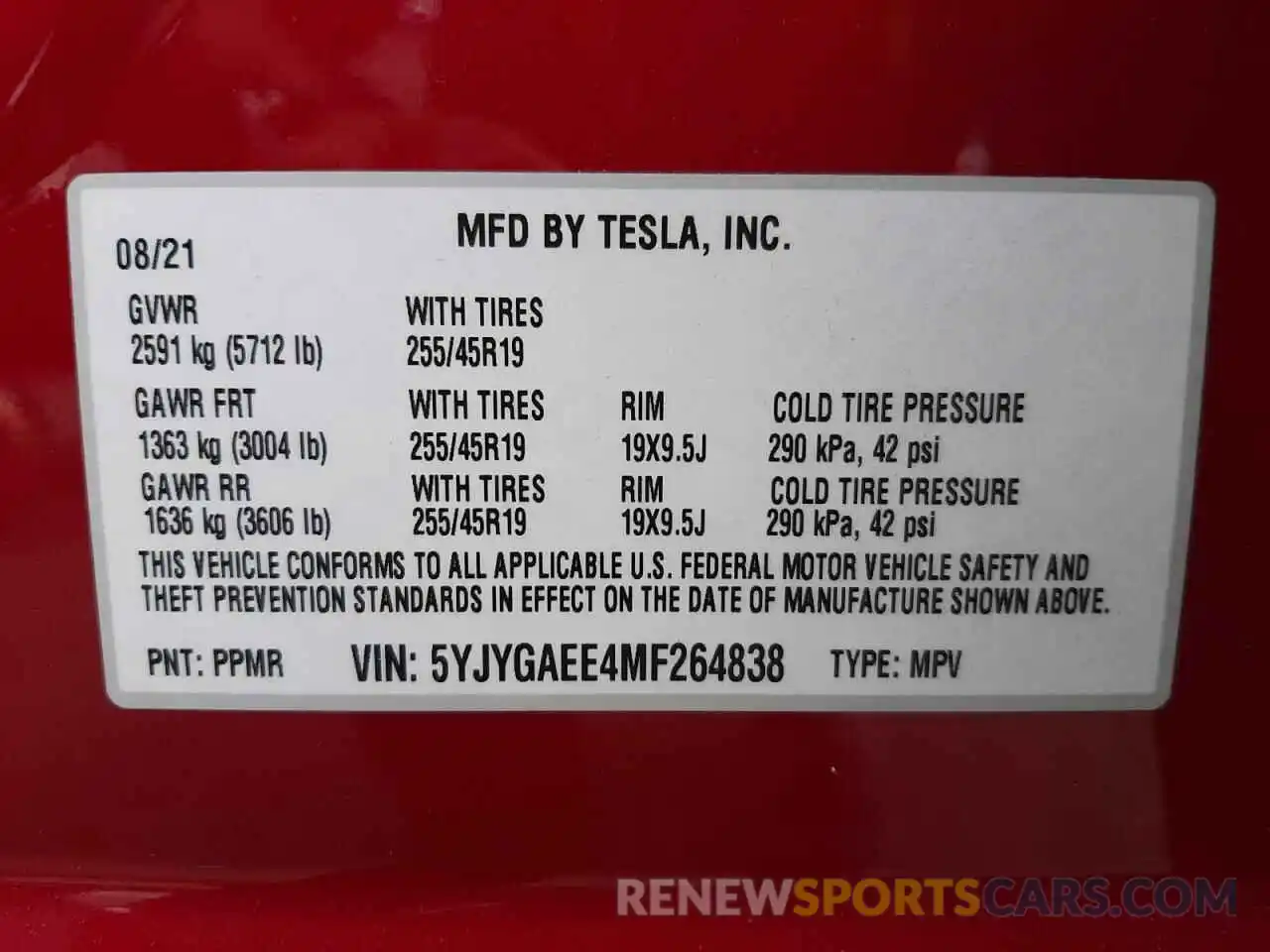 10 Фотография поврежденного автомобиля 5YJYGAEE4MF264838 TESLA MODEL Y 2021