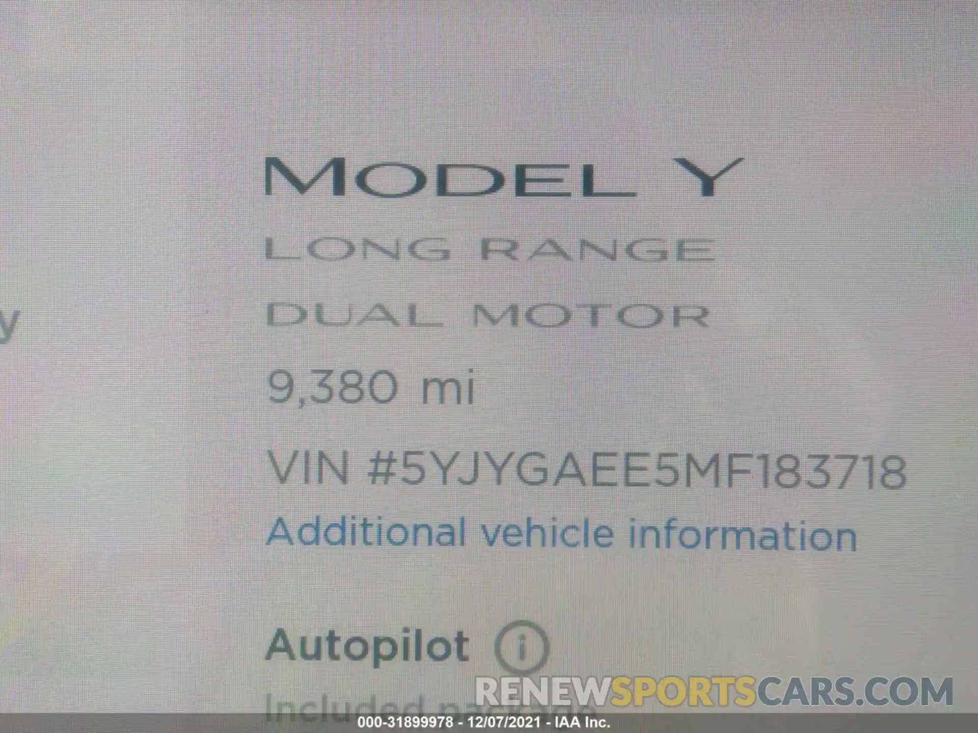 7 Фотография поврежденного автомобиля 5YJYGAEE5MF183718 TESLA MODEL Y 2021