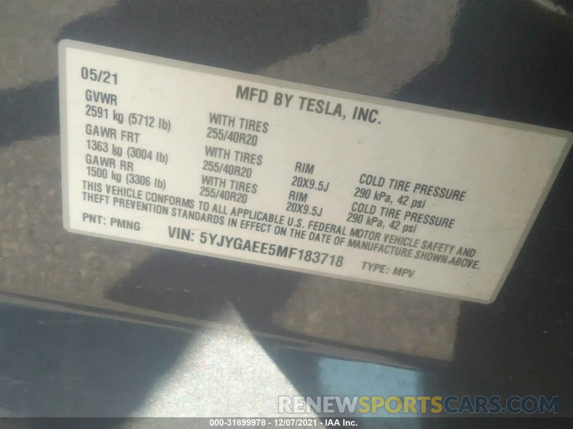 9 Photograph of a damaged car 5YJYGAEE5MF183718 TESLA MODEL Y 2021