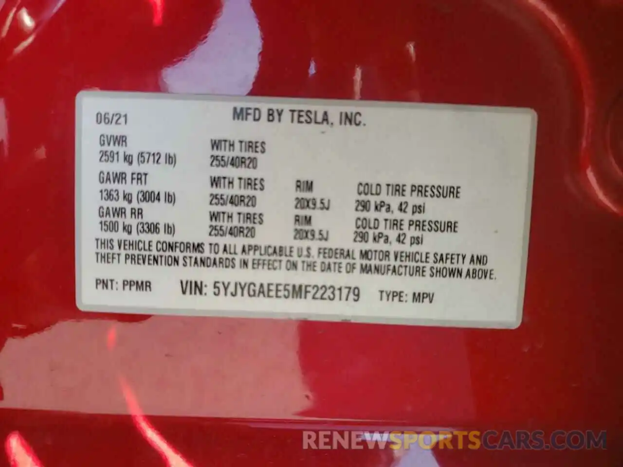 10 Photograph of a damaged car 5YJYGAEE5MF223179 TESLA MODEL Y 2021