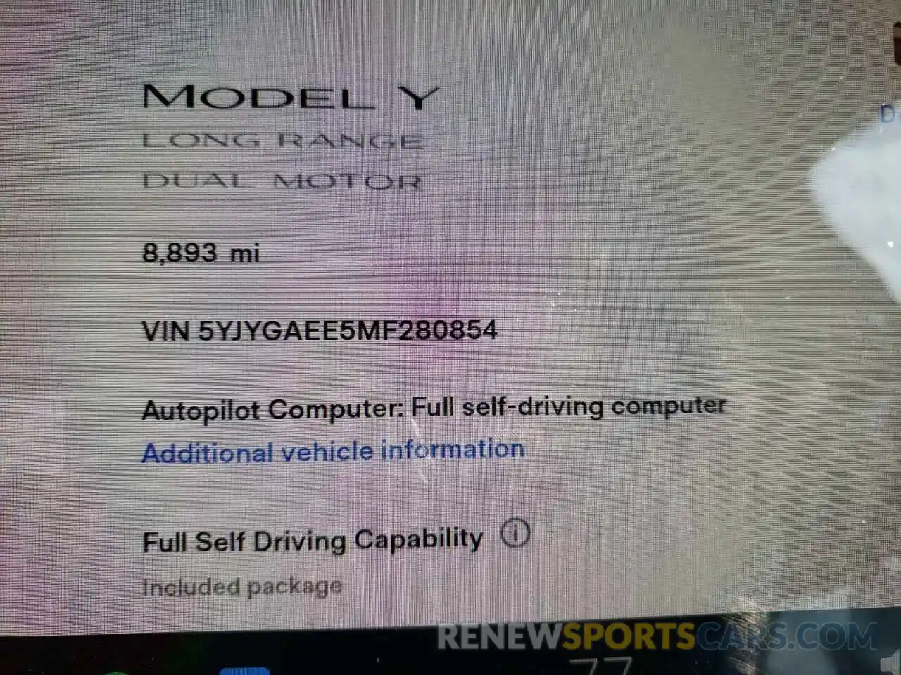 8 Фотография поврежденного автомобиля 5YJYGAEE5MF280854 TESLA MODEL Y 2021