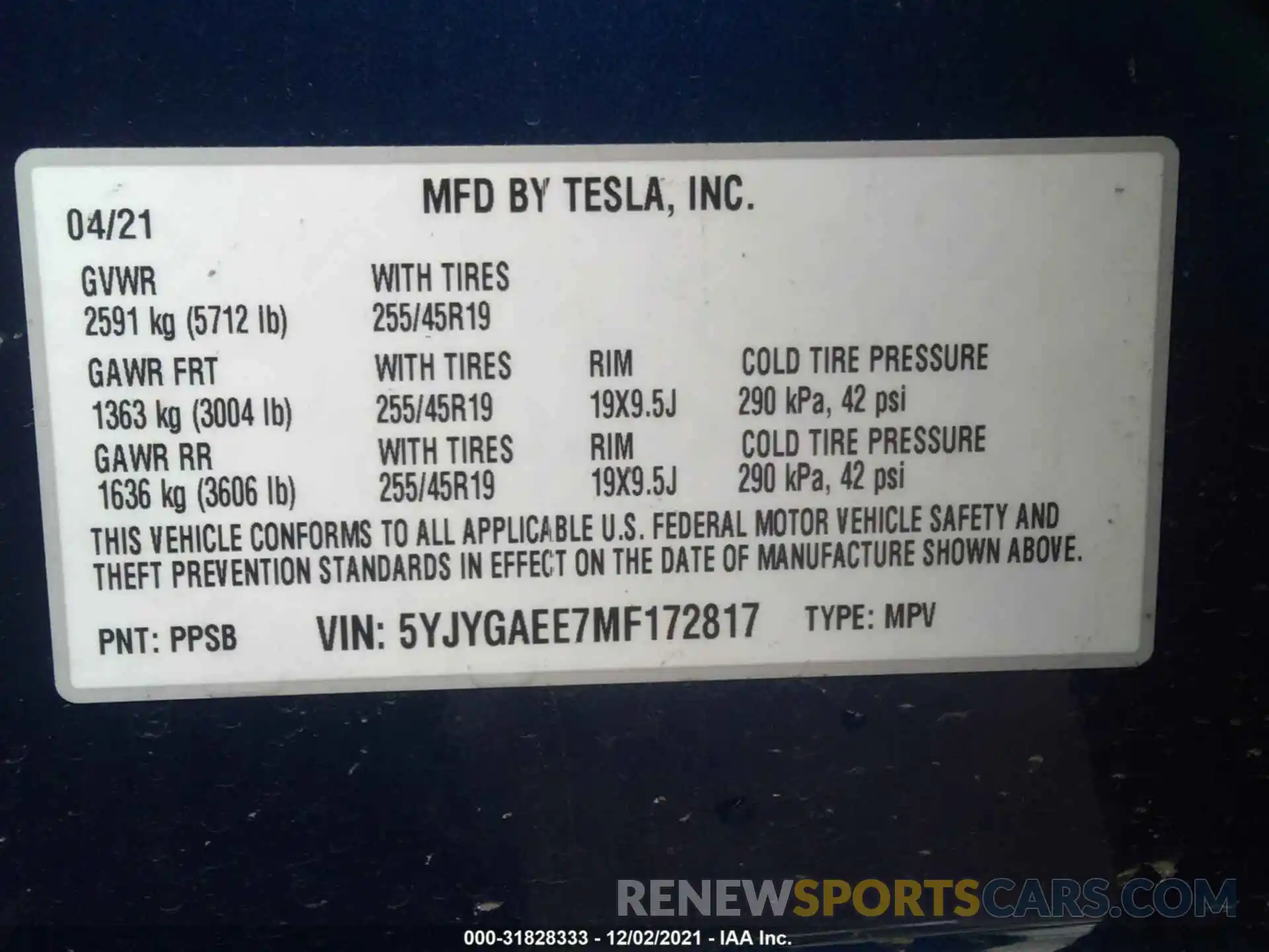 9 Фотография поврежденного автомобиля 5YJYGAEE7MF172817 TESLA MODEL Y 2021