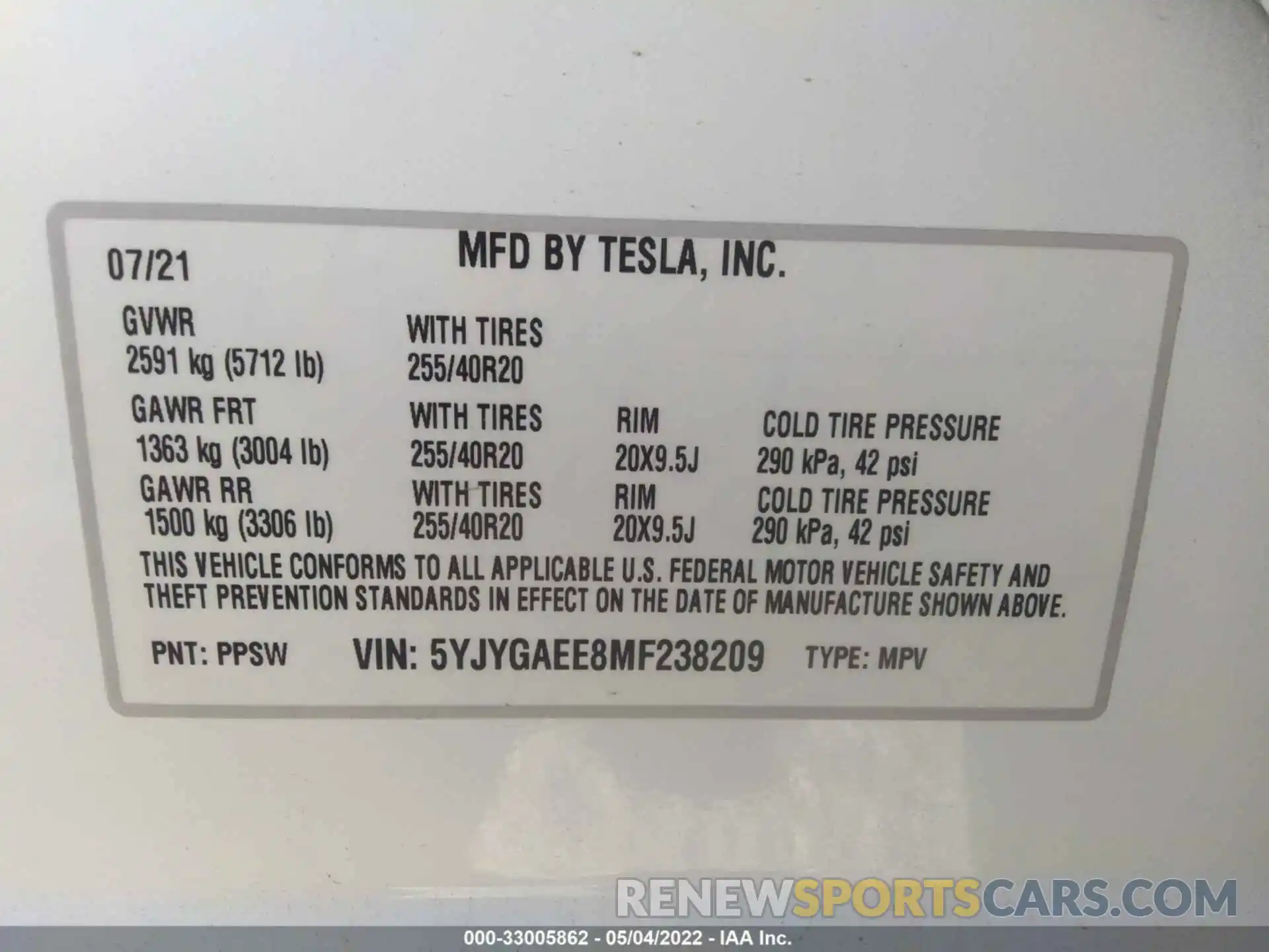 9 Photograph of a damaged car 5YJYGAEE8MF238209 TESLA MODEL Y 2021