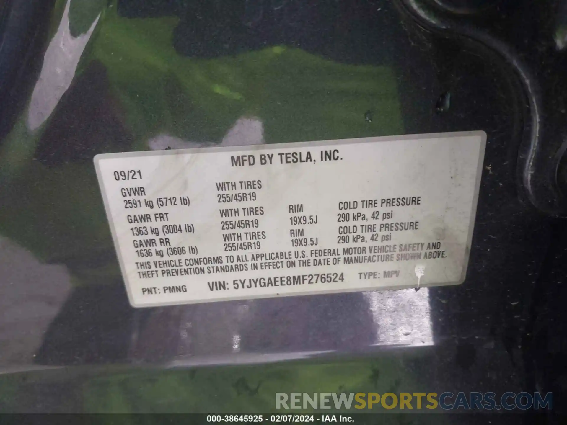 9 Photograph of a damaged car 5YJYGAEE8MF276524 TESLA MODEL Y 2021