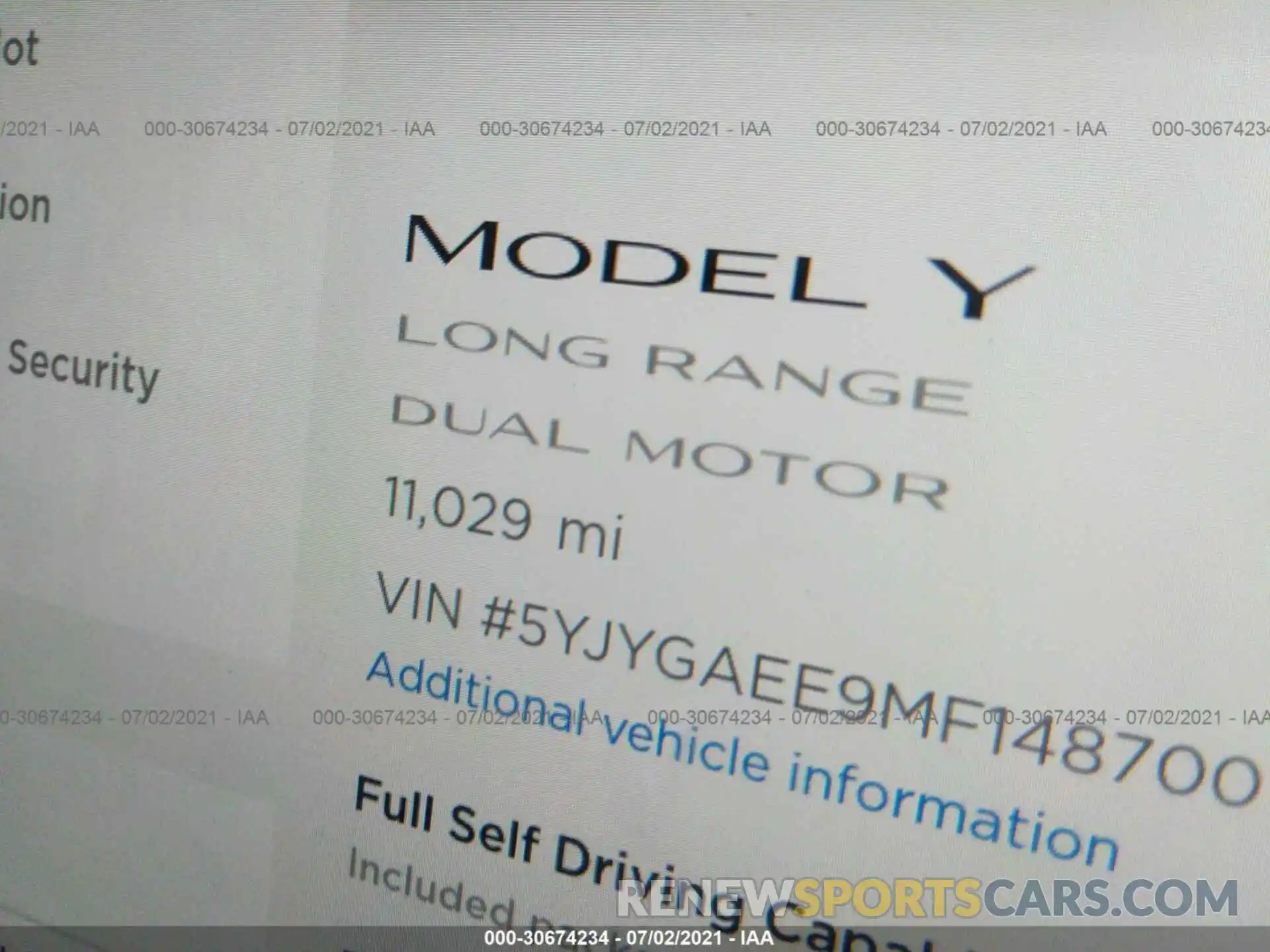 7 Фотография поврежденного автомобиля 5YJYGAEE9MF148700 TESLA MODEL Y 2021