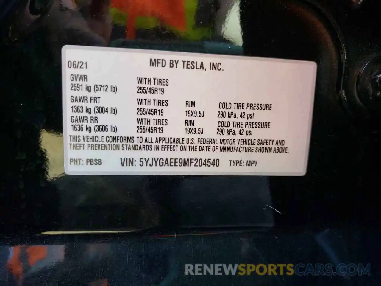 10 Photograph of a damaged car 5YJYGAEE9MF204540 TESLA MODEL Y 2021