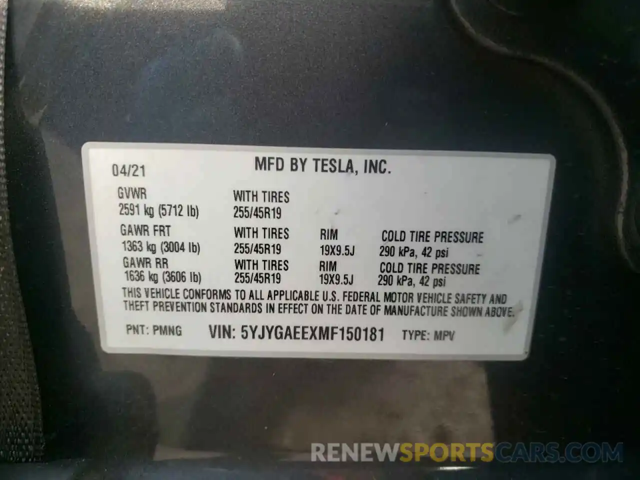 10 Photograph of a damaged car 5YJYGAEEXMF150181 TESLA MODEL Y 2021