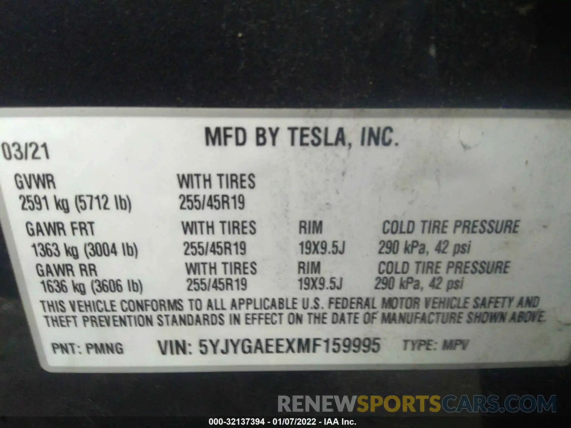 9 Photograph of a damaged car 5YJYGAEEXMF159995 TESLA MODEL Y 2021