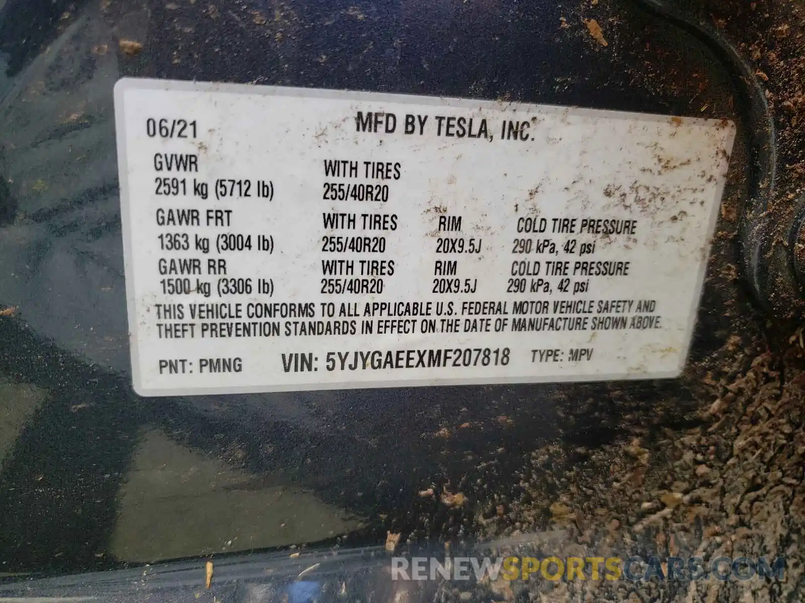 10 Photograph of a damaged car 5YJYGAEEXMF207818 TESLA MODEL Y 2021