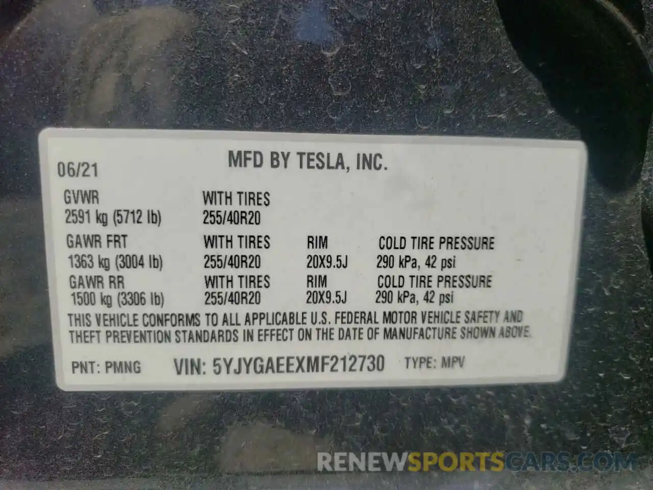 10 Фотография поврежденного автомобиля 5YJYGAEEXMF212730 TESLA MODEL Y 2021