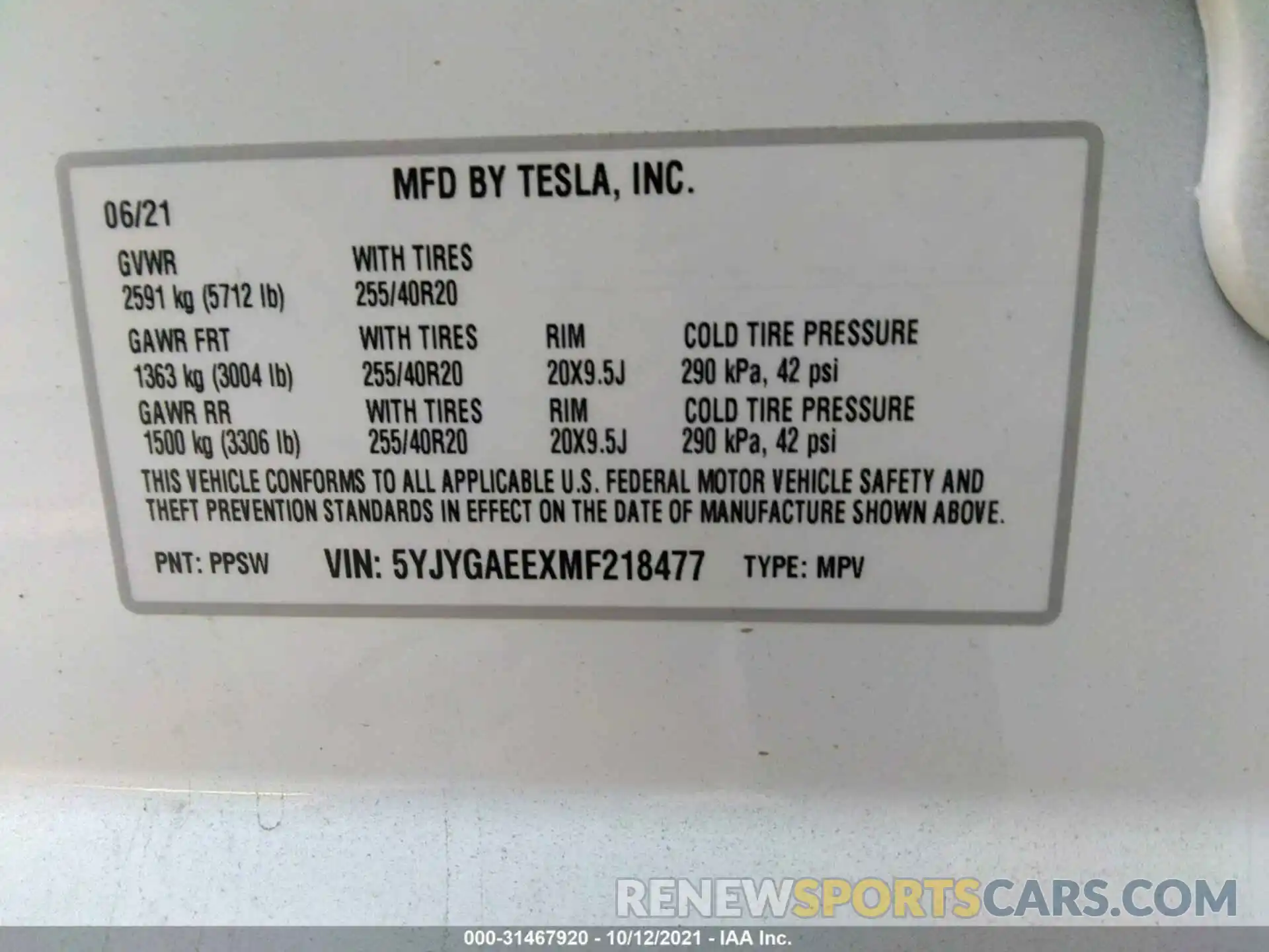 9 Photograph of a damaged car 5YJYGAEEXMF218477 TESLA MODEL Y 2021