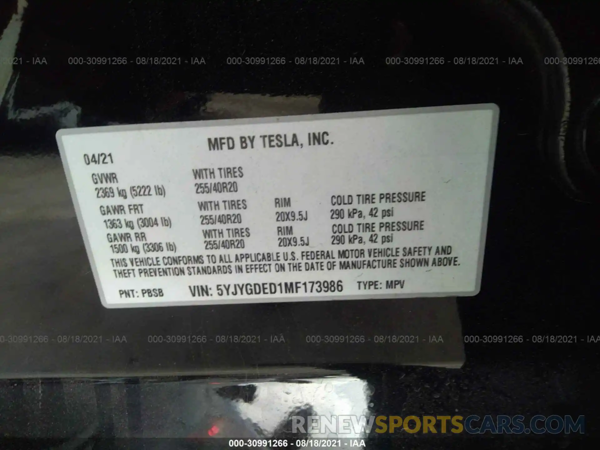 9 Photograph of a damaged car 5YJYGDED1MF173986 TESLA MODEL Y 2021