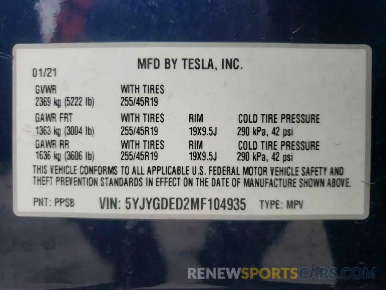 10 Фотография поврежденного автомобиля 5YJYGDED2MF104935 TESLA MODEL Y 2021