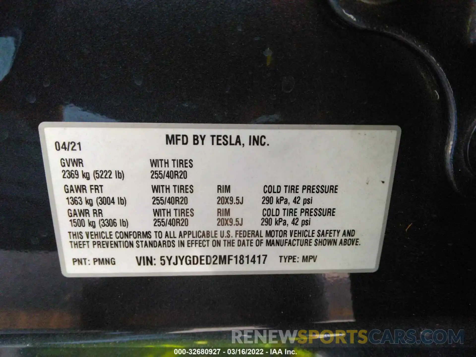 9 Фотография поврежденного автомобиля 5YJYGDED2MF181417 TESLA MODEL Y 2021