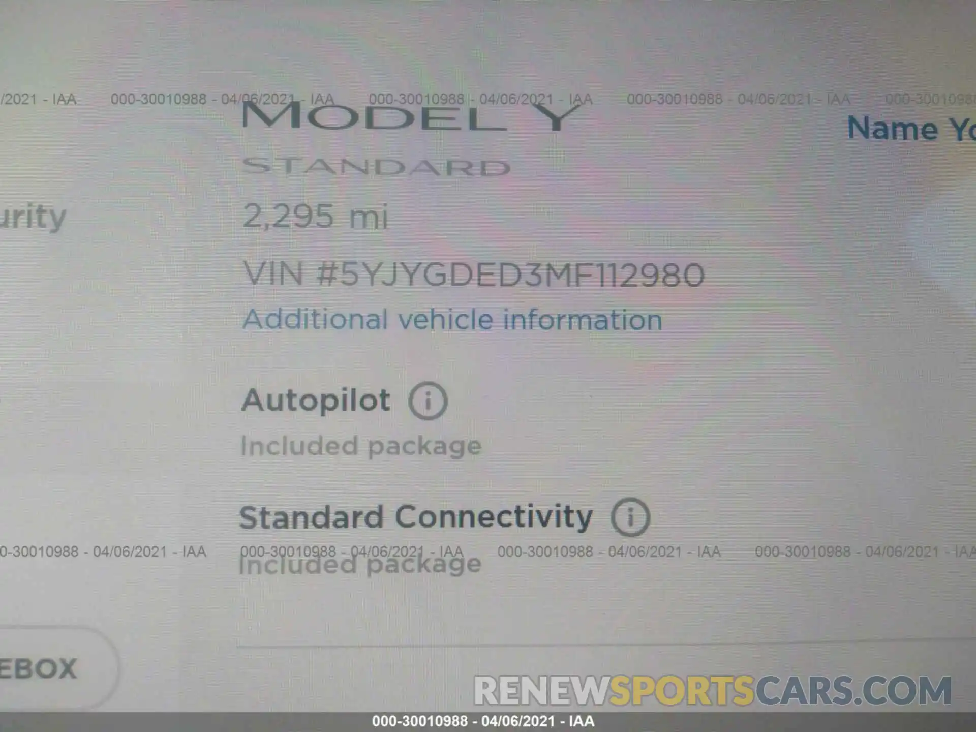 7 Фотография поврежденного автомобиля 5YJYGDED3MF112980 TESLA MODEL Y 2021