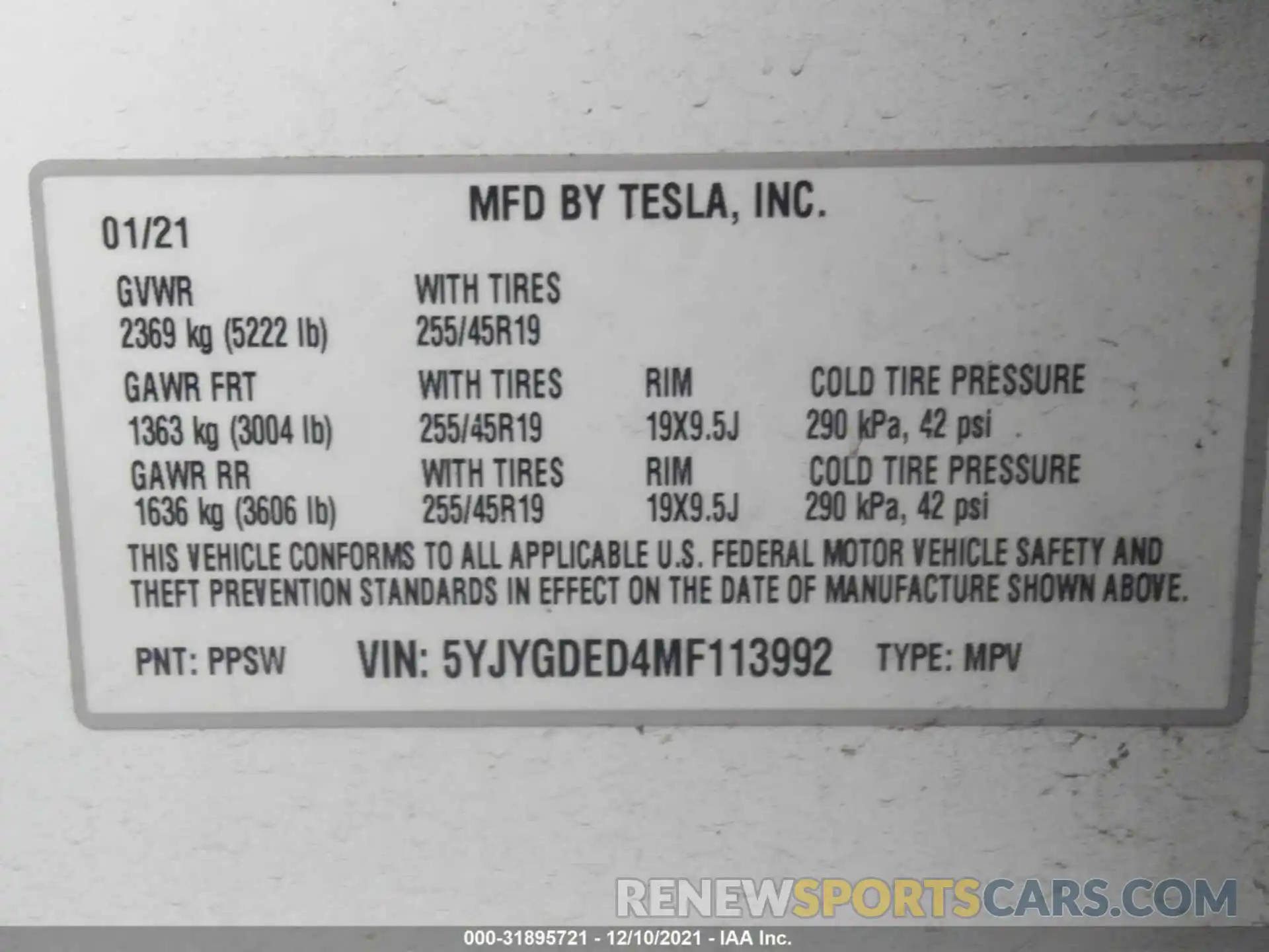 9 Фотография поврежденного автомобиля 5YJYGDED4MF113992 TESLA MODEL Y 2021