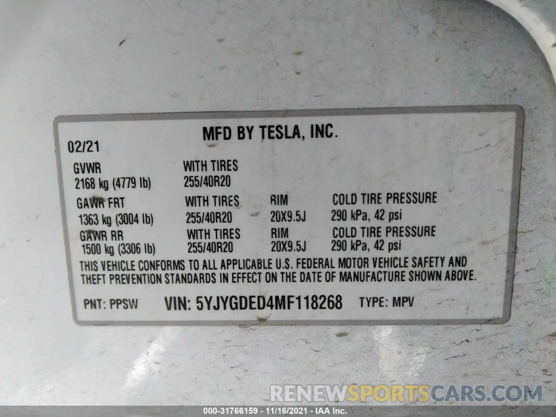 9 Фотография поврежденного автомобиля 5YJYGDED4MF118268 TESLA MODEL Y 2021