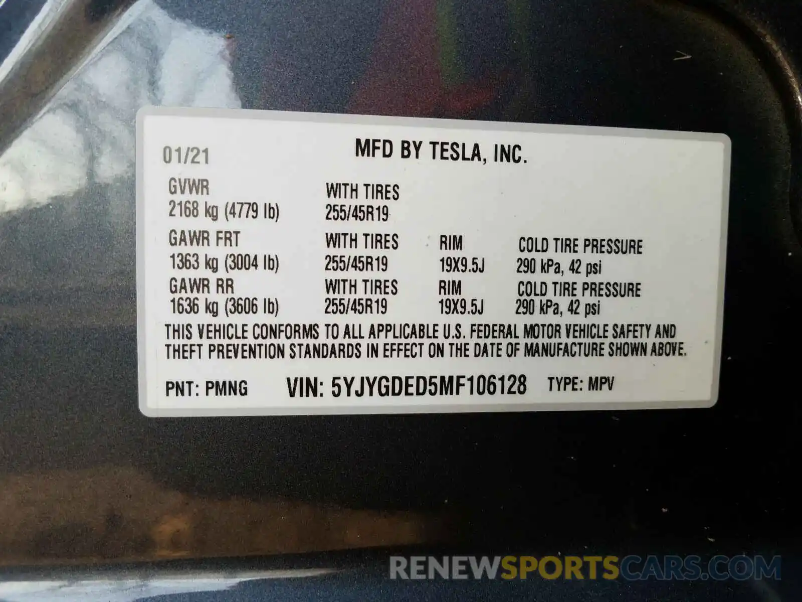 10 Фотография поврежденного автомобиля 5YJYGDED5MF106128 TESLA MODEL Y 2021