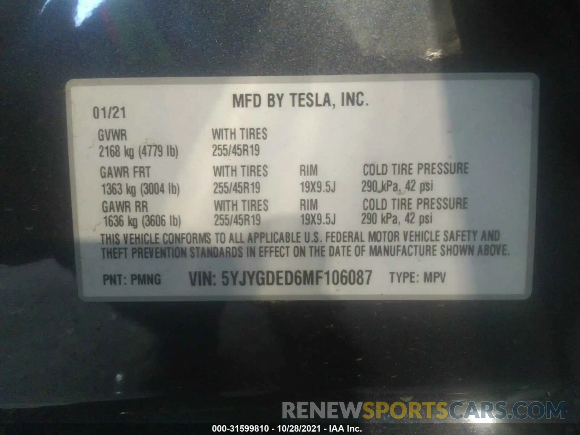 9 Фотография поврежденного автомобиля 5YJYGDED6MF106087 TESLA MODEL Y 2021