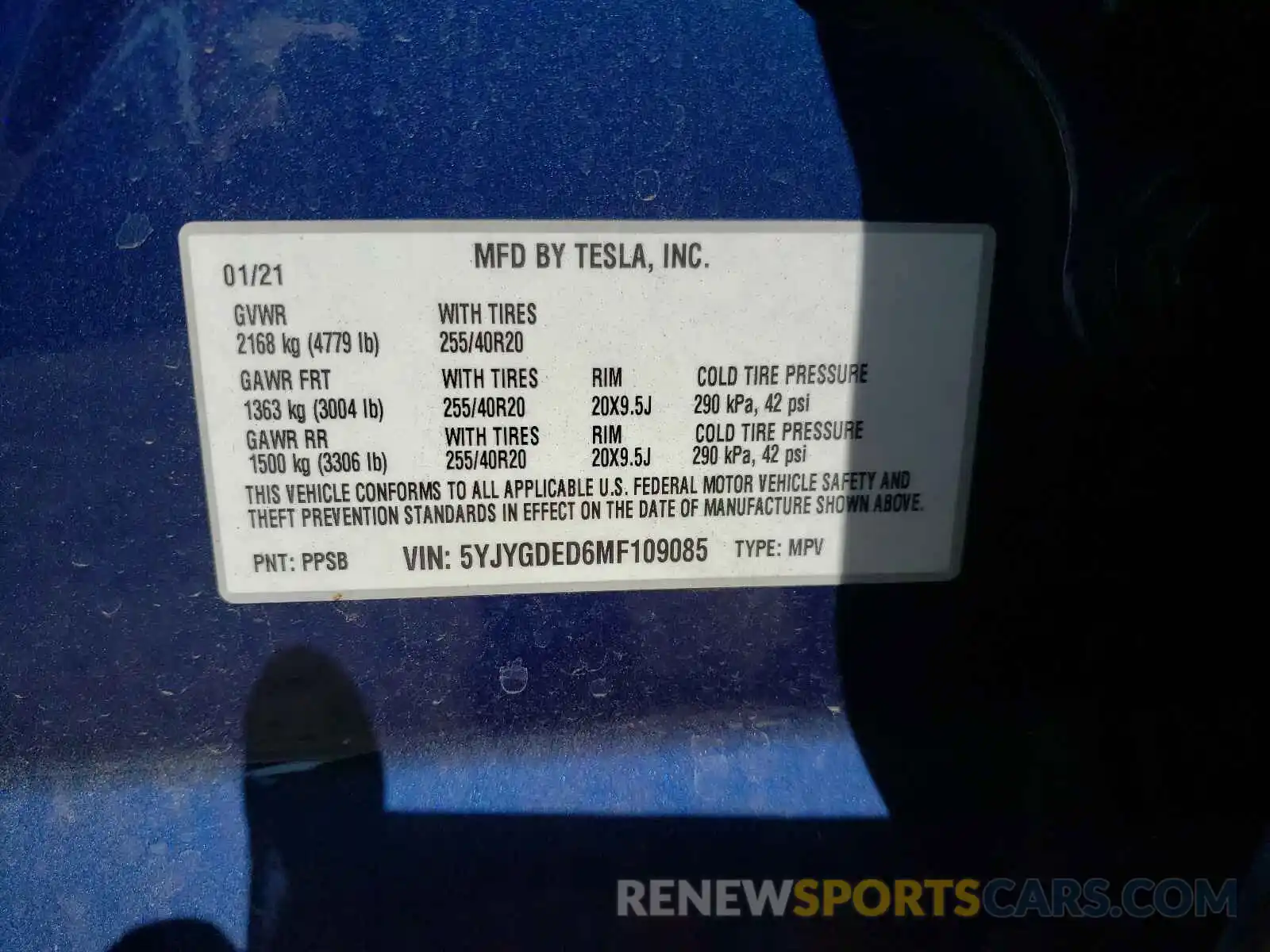 10 Фотография поврежденного автомобиля 5YJYGDED6MF109085 TESLA MODEL Y 2021