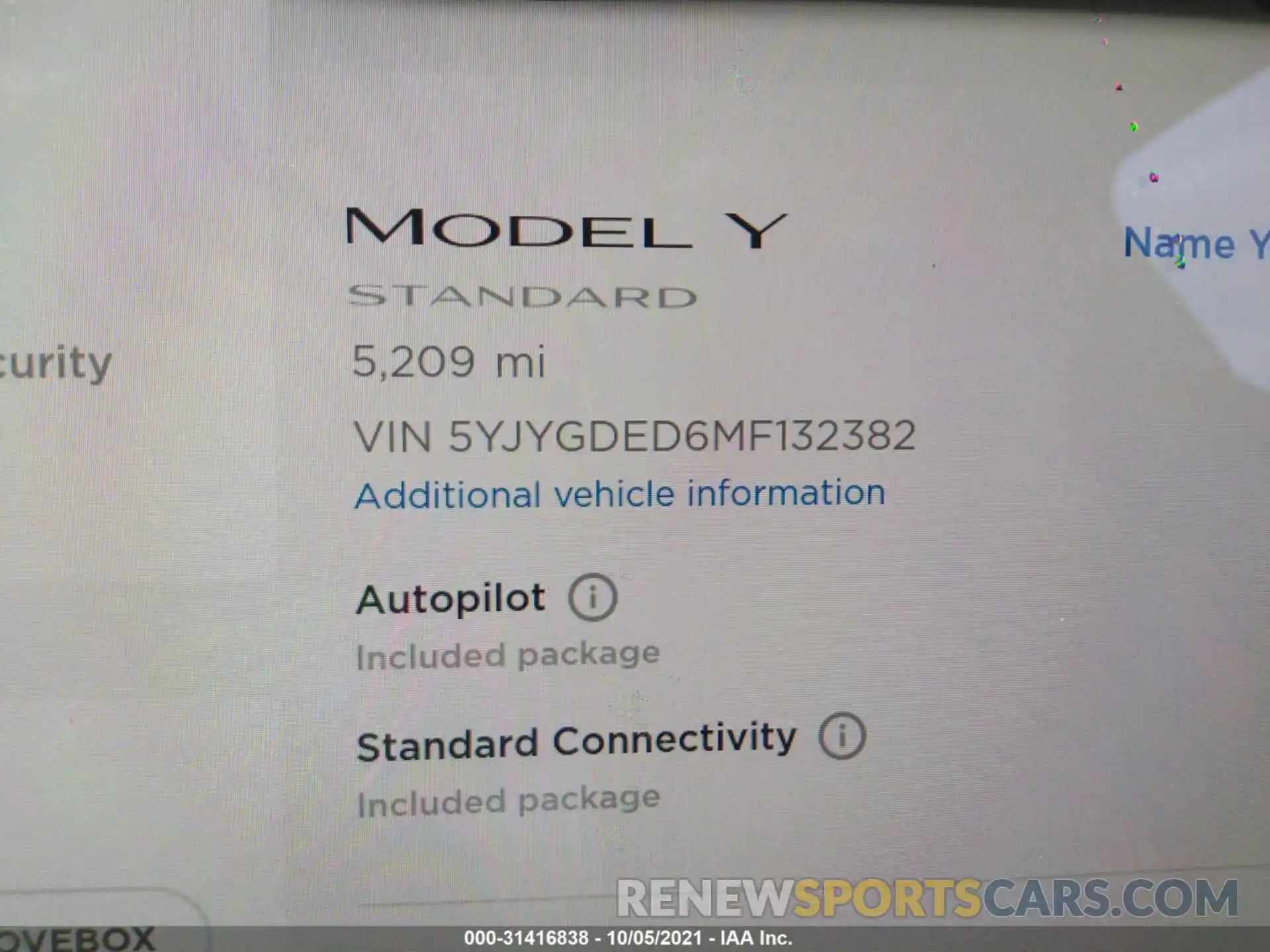 7 Фотография поврежденного автомобиля 5YJYGDED6MF132382 TESLA MODEL Y 2021