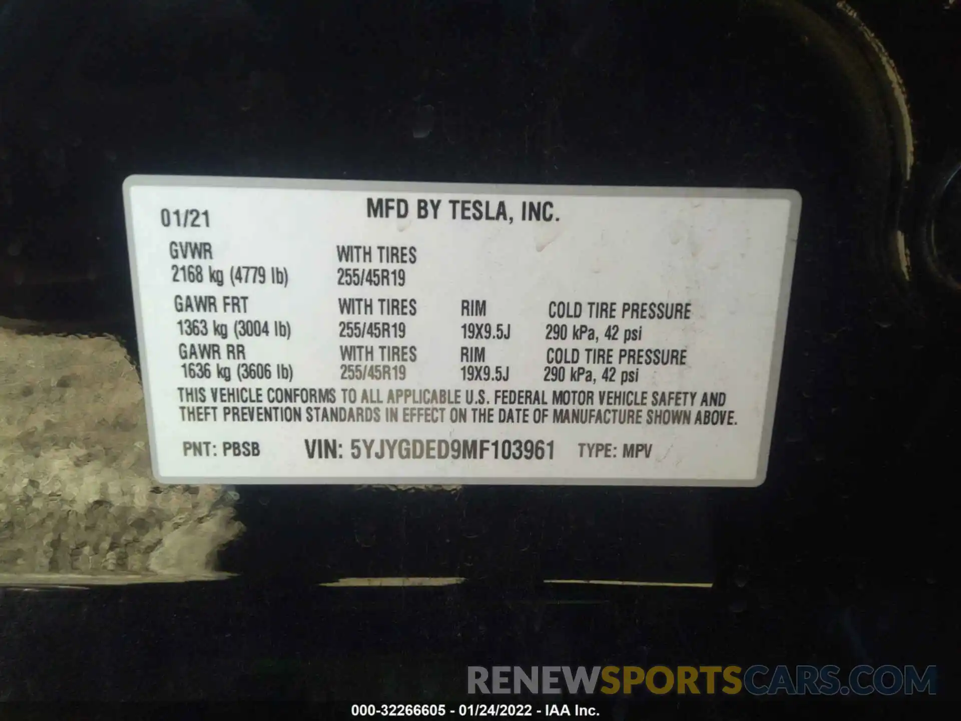 9 Фотография поврежденного автомобиля 5YJYGDED9MF103961 TESLA MODEL Y 2021