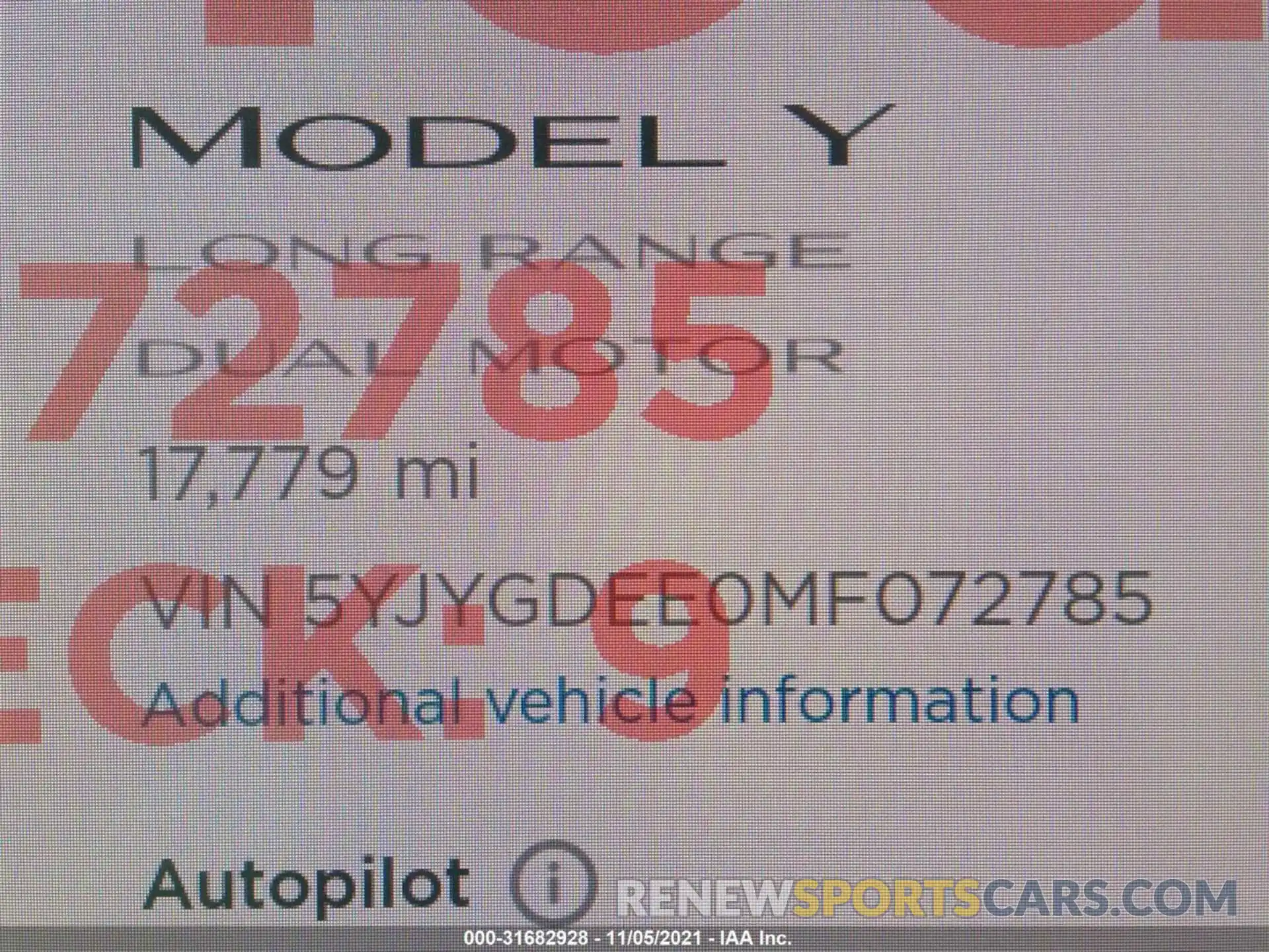 7 Фотография поврежденного автомобиля 5YJYGDEE0MF072785 TESLA MODEL Y 2021