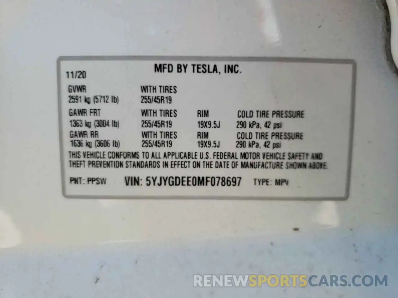 10 Photograph of a damaged car 5YJYGDEE0MF078697 TESLA MODEL Y 2021