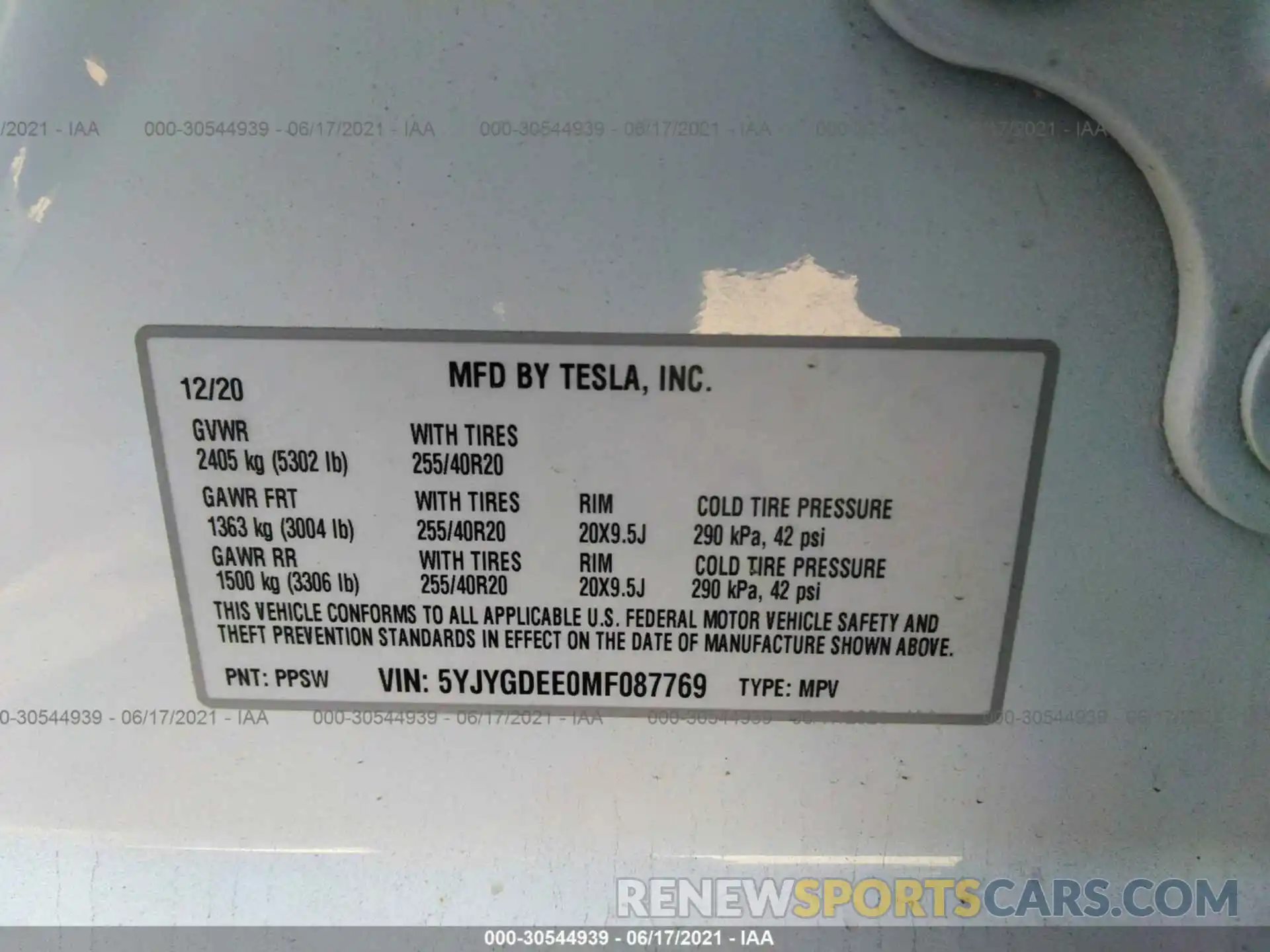 9 Фотография поврежденного автомобиля 5YJYGDEE0MF087769 TESLA MODEL Y 2021