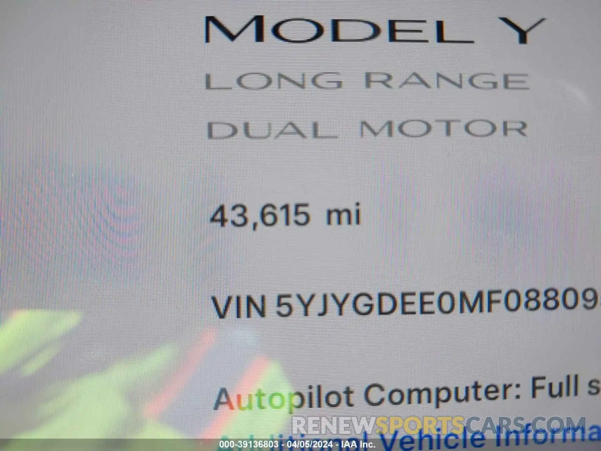 15 Photograph of a damaged car 5YJYGDEE0MF088095 TESLA MODEL Y 2021