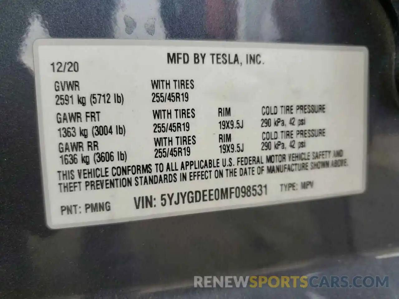 12 Фотография поврежденного автомобиля 5YJYGDEE0MF098531 TESLA MODEL Y 2021